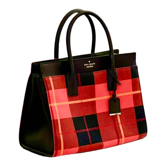 NWOT RARE ♠️ Kate Spade ♠️ Cameron Street Candace Satchel Purse -Red/Black Plaid - Picture 1 of 10